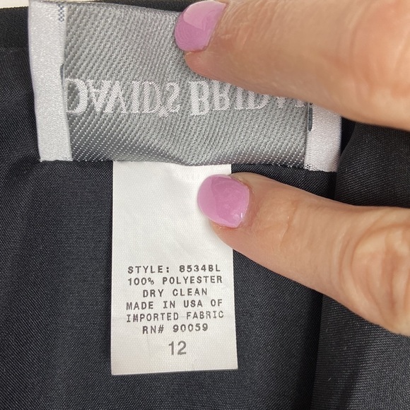 Davids Bridal 8534 Long Flowy Black Strapless Dress Bridesmaid Dress Cocktail - Picture 7 of 16